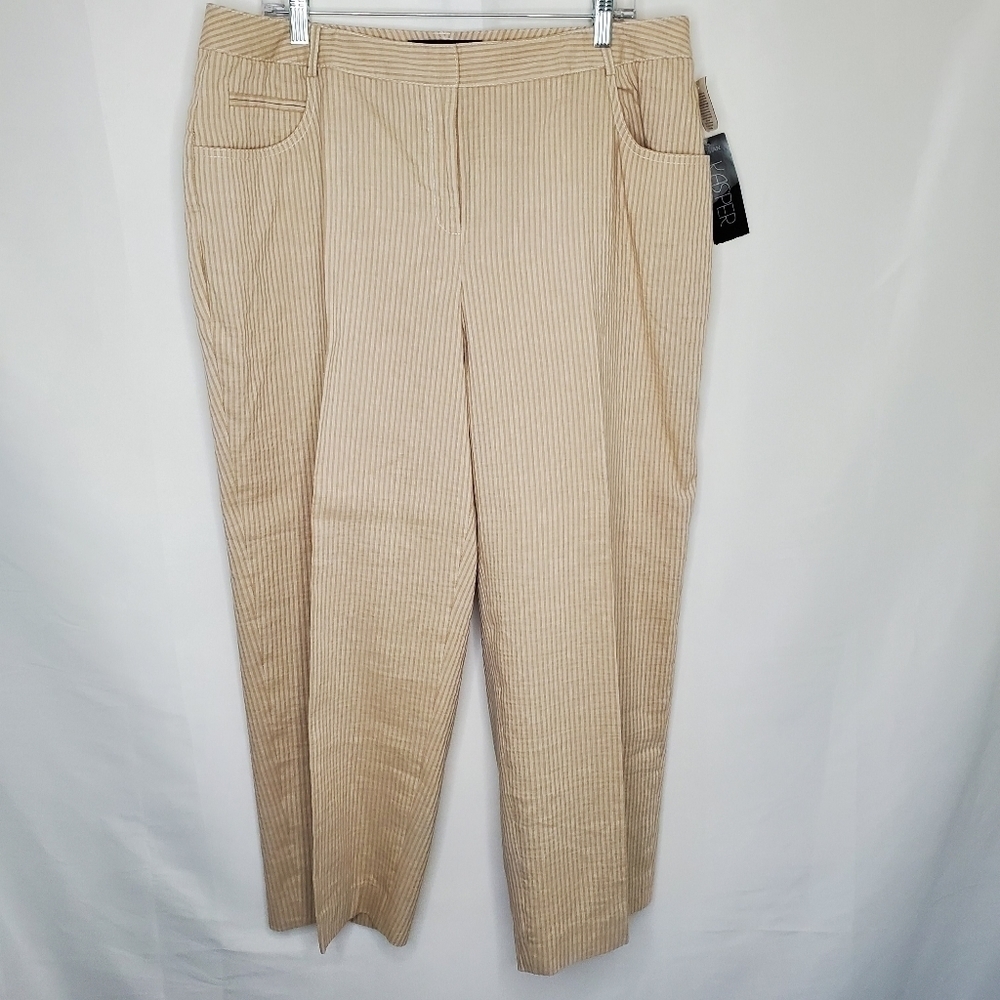 NEW Linen Cotton Striped Plus Size Pants Size 16W Kasper Ankle Trousers Office - Picture 12 of 12